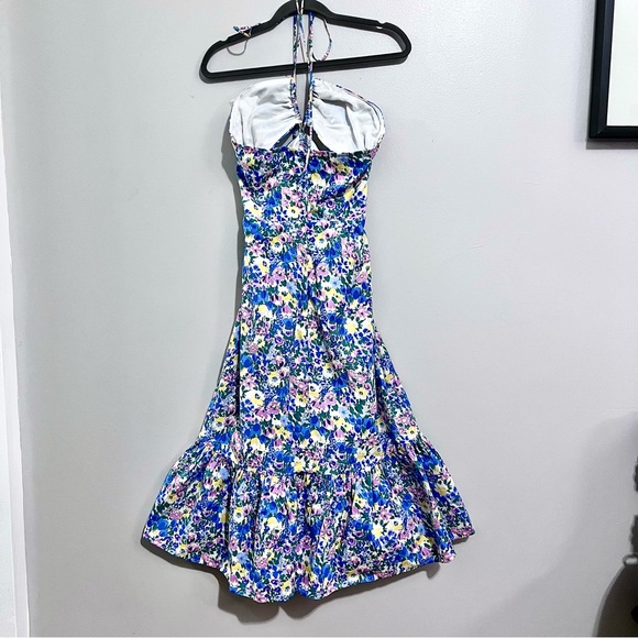 NWT Lulus Stun the Sun Blue Multi-Floral Drawstring Halter Midi Dress MSRP$88 - Picture 12 of 16